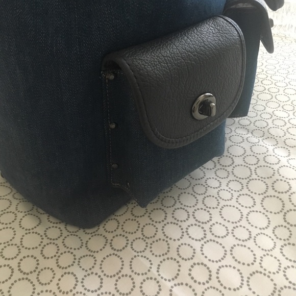 SOLD Coach Book Bag Purse Backpack Leather & Denim - Picture 5 of 8